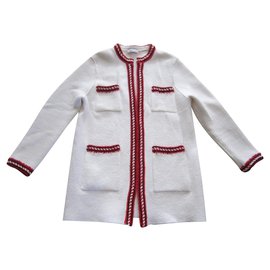 Giacca Lunga Sandro Ecru in Cotone Bianco