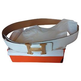 Hermès belt constance belt 32 mm Size. 85 White Light brown Gold hardware
