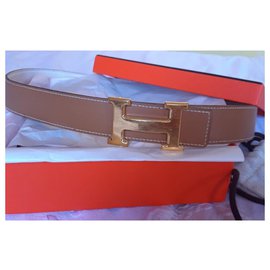 Hermès-Cintura Hermès constance cintura 32 mm. 85-Bianco,Marrone chiaro,Gold hardware