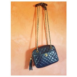 Chanel-Bolsa de camara vintage Chanel-Azul marino,Azul oscuro,Gold hardware