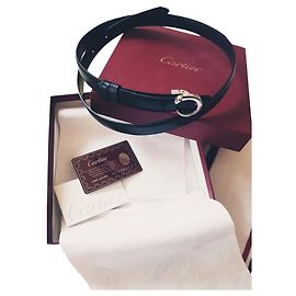 Cartier thin reversible panther belt 2 cm Black Chocolate Silver hardware