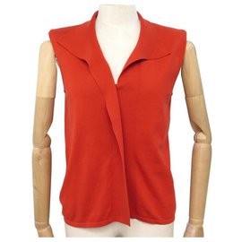 Hermès-HAUT HERMES SLEEVELESS T SHIRT M 38 RED COTTON COTTON TOP-Red