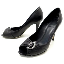 Dior-DIOR KATERINA PEEPTOE SHOES 36.5 BLACK LEATHER PUMPS + PUMP SHOES BOX-Black