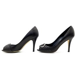 Dior-DIOR KATERINA PEEPTOE SHOES 36.5 BLACK LEATHER PUMPS + PUMP SHOES BOX-Black