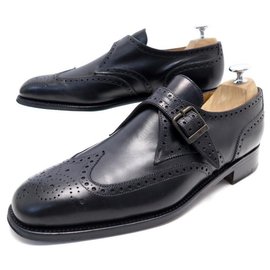 JM Weston-JM WESTON LOAFERS WITH BUCKLE 9C 43 BLACK LEATHER FLOWERED BUTTONS SHOES-Black
