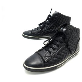 Chanel-CHANEL BASKETS G SHOES28569 40 QUILTED LEATHER CC LOGO SNEAKERS SHOES-Black