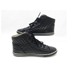 Chanel-CHANEL BASKETS G SHOES28569 40 QUILTED LEATHER CC LOGO SNEAKERS SHOES-Black