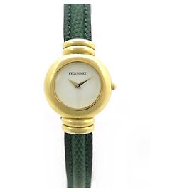 Relógio pequignet 28 PLACA DE OURO MM QUARTZO E COURO DE LEZARD VERDE + CAIXA DE RELÓGIO DE AÇO Dourado