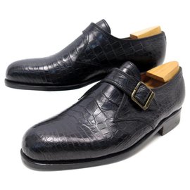 JM Weston-NEW JM WESTON SHOES 531 6E 40 BLACK CROCODILE LEATHER LOAFERS-Black