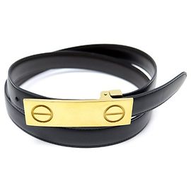 CARTIER LOVE SIZE GÜRTEL 85 SCHWARZES LEDER & GOLD METALL + LEDERGÜRTELBOX Schwarz