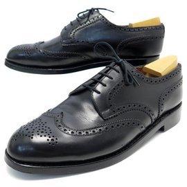 JM Weston-JM WESTON DERBY FLORAL TOE SHOES 8C 42 BLACK LEATHER STAINLESS STEEL SHOES-Black