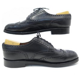 JM Weston-JM WESTON DERBY FLORAL TOE SHOES 8C 42 BLACK LEATHER STAINLESS STEEL SHOES-Black