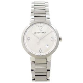 NEW LOUIS VUITTON TAMBOUR DAMIER WHITE WATCH 39 QUARTZ Q1D01 + BOX Silvery