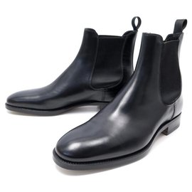 Santoni-NEW SANTONI SHOES 1014 8 It 43 FR ANKLE BOOTS CHELSEA BLACK LEATHER BOOTS-Black