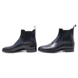 Santoni-NEW SANTONI SHOES 1014 8 It 43 FR ANKLE BOOTS CHELSEA BLACK LEATHER BOOTS-Black