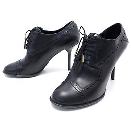 CHAUSSURES LOUIS VUITTON 37.5 RICHELIEU A TALONS EN CUIR NOIR PUMP SHOES Noir