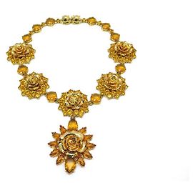 COLLIER PRADA ROSES 48 CM EN METAL DORE PIERRE STRASS RHINESTONES NECKLACE Doré