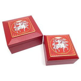 Hermès-neuf 2 HERMES SNAP BOXES FIREWORKS IN GOAT LEATHER BIRTHDAY ENAMEL-Red