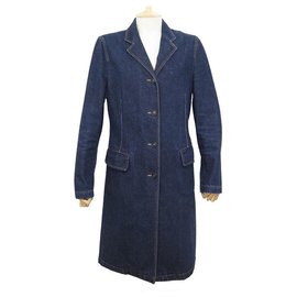 Ralph Lauren-LONG JACKET RALPH LAUREN L 42 BLUE COTTON DENIM JACKET-Blue