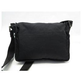 Fendi-FENDI HANDBAG BLACK CANVAS SHOULDER BAG BLACK MESSENGER HAND BAG-Black