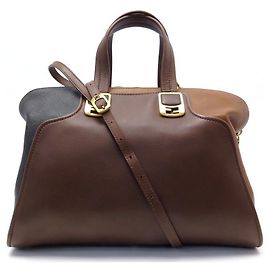 NEW FENDI CHAMELEON LARGE HANDBAG 8BL110 BROWN LEATHER STRAP BAG Brown