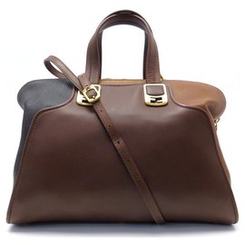 Fendi-NEW FENDI CHAMELEON LARGE HANDBAG 8BL110 BROWN LEATHER STRAP BAG-Brown