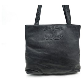 Chanel-CHANEL CABAS SHOPPING CC LOGO HANDBAG IN BLACK CAVIAR LEATHER HAND TOTE BAG-Black