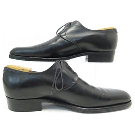 JM Weston-JM WESTON DERBY SHOES 8C 42 end 41.5 IN BLACK LEATHER + SHOES-Black