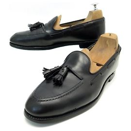 Autre Marque ALDEN Mokassinsschuhe mit Pompons 8D US 41.5 SCHWARZE LEDER LOAFERS SCHUHE Schwarz