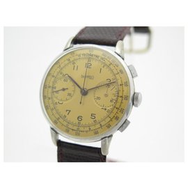 Autre Marque-VINTAGE EBERHARD WATCH 38 MM CHRONOGRAPH MECHANIQUE STEEL LEZARD STEEL WATCH-Silvery