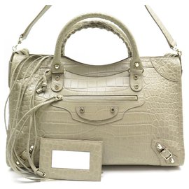 Balenciaga-NEW BALENCIAGA CLASSIC CITY HANDBAG 115748 BEIGE BAG CROCO LEATHER-Beige