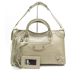 Balenciaga-NEW BALENCIAGA CLASSIC CITY HANDBAG 115748 BEIGE BAG CROCO LEATHER-Beige