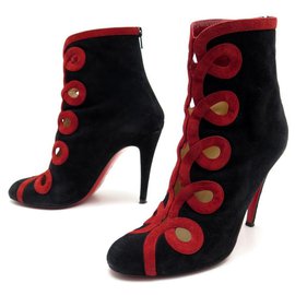 Christian Louboutin-CHRISTIAN LOUBOUTIN AND TROTT SHOES HEEL BOOTS 39 BLACK SUEDE BOOTS-Black