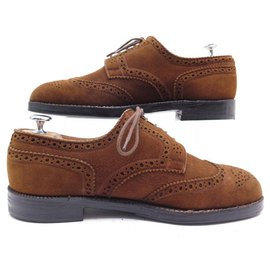 JM Weston-JM WESTON DERBY SHOES 389 flowered tip 9.5D 43.5 BROWN SUEDE SHOES-Brown