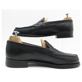 JM Weston-JM WESTON LOAFERS 180 8b 42 IN BLACK SEED LEATHER + STAINLESS STEEL-Black