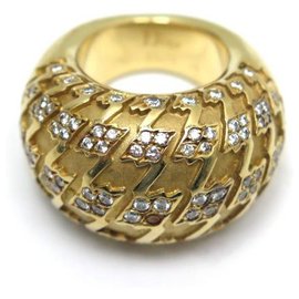 Dior-DIOR HALF RING T RING49 In yellow gold 18K 25.5GR & 104 DIAMONDS + GOLD RING BOX-Golden