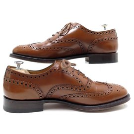 Church's-CHURCH'S BURWOOD SHOES 10.5F 44.5 RICHELIEU BOUT FLEURI IN BROWN LEATHER-Brown