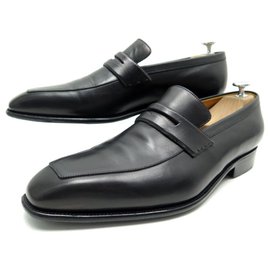 JM Weston-JM WESTON CONTI SHOES 414 7.5E 41.5 LARGE BLACK LEATHER LOAFERS SHOES-Black
