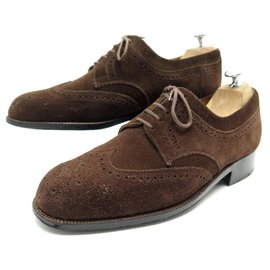 Aubercy-AUBERCY lined SOLE SHOES 9E 43 BROWN FLORAL SUEDE DERBY-Brown