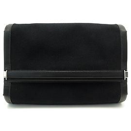 Hermès NEU TOILETTENTASCHE HERMES VICTORIA CANVAS & SCHWARZE LEDERTASCHENTASCHE Schwarz