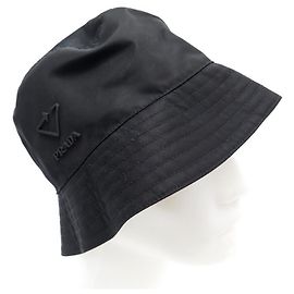 NEW PRADA BOB HAT IN RE-NYLON 2hc137 BLACK 57 + NEW BLACK HAT BAG Black