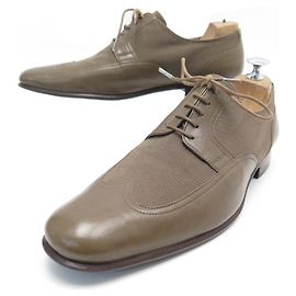 Hermès HERMES DERBYSCHUHE 40 CANVAS SCHUHE TAUPE LEDER CANVAS BIMATIER Taupe