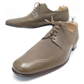 Hermès-HERMES DERBY SHOES 40 CANVAS SHOES TAUPE LEATHER CANVAS BIMATIER-Taupe