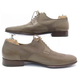 Hermès-HERMES DERBY SHOES 40 CANVAS SHOES TAUPE LEATHER CANVAS BIMATIER-Taupe