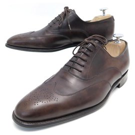 Hermès-HERMES JOHN RICHELIEU SHOES 41 BROWN LEATHER SHOES-Brown