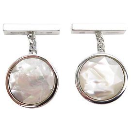 PUNHOS LANVIN EM PRATA ESTERLINA E MÃE DA PÉROLA + CAIXA DE PUNHOS DE PRATA Prata