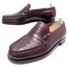 JM Weston-JM WESTON MOCASSIN SHOES 180 7E 41 Wide 41.5 IN BURGUNDY LEATHER SHOES-Dark red