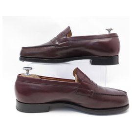 JM Weston-JM WESTON MOCASSIN SHOES 180 7E 41 Wide 41.5 IN BURGUNDY LEATHER SHOES-Dark red
