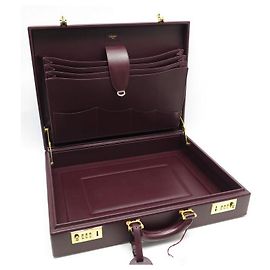 NEW CARTIER CASE BAG ATTACHE CASE BORDEAUX LEATHER + BRIEFCASE BOX Dark red