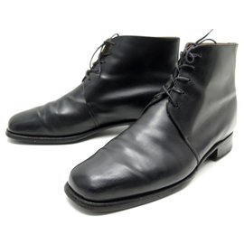 JM Weston-JM WESTON SHOES 10C 44 BLACK LEATHER BOOTS SHOES-Black